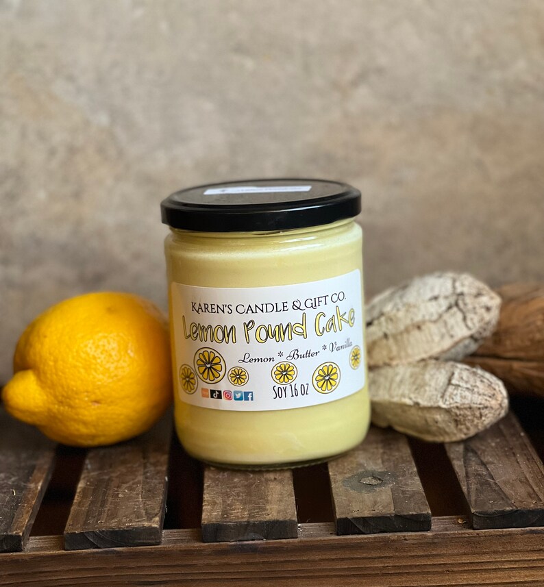 Lemon Pound Cake Soy Candle, 16oz, highly scented, slow burning, eco-friendly, handmade, soy wax, aromatherapy, bright, citrus, sweet image 3