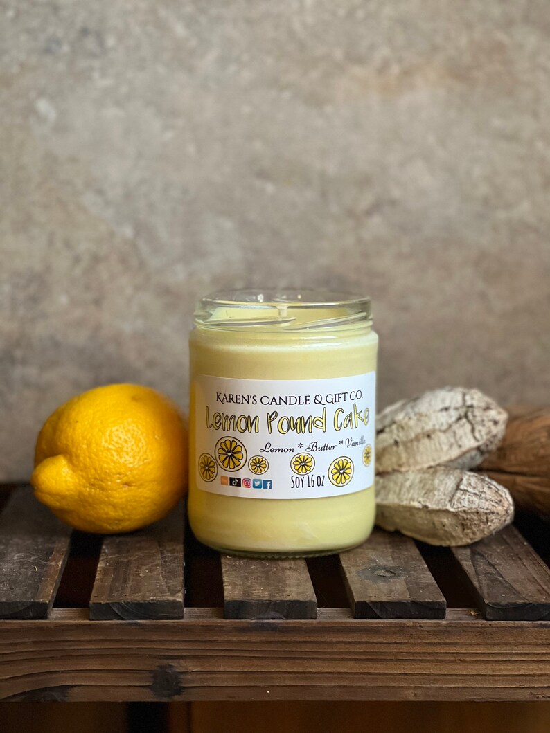 Lemon Pound Cake Soy Candle, 16oz, highly scented, slow burning, eco-friendly, handmade, soy wax, aromatherapy, bright, citrus, sweet image 2