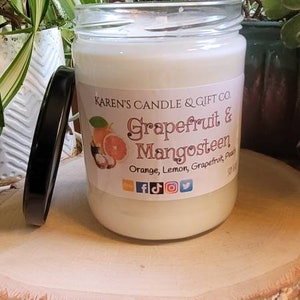 Grapefruit & Mangosteen Soy Candle, 16 oz highly scented, slow burning, glass, eco-friendly, handmade, soy wax, spa, aromatherapy, citrus image 2