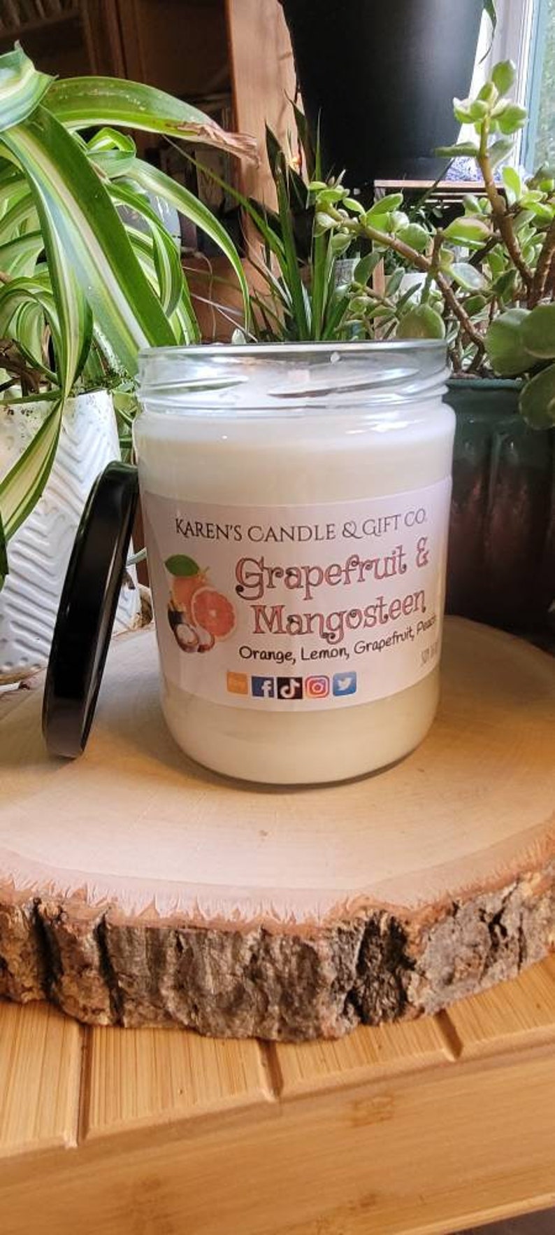 Grapefruit & Mangosteen Soy Candle, 16 oz highly scented, slow burning, glass, eco-friendly, handmade, soy wax, spa, aromatherapy, citrus image 2