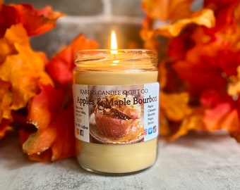 Apples and Maple Bourbon Soy Candle, choose your size, fall, slow burning, sweet, apple, eco-friendly, fall candles