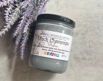 Black Chamomile Soy Candle, Large glass 16oz, eco-friendly, slow burning, high fragrance, relaxing