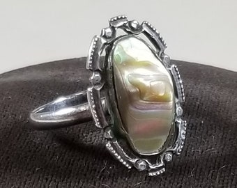 Vintage 925 Sterling Silver Abalone Ring Size 5.5