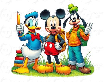 Retro cartoon muis en vrienden png, terug naar school png, trendy cartoon kinderen kleuterschool pre-k shirtontwerp, cartoon schooljongen png