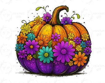 Neon Floral Pumpkin Png, Preppy Floral Fall Pumpkin Png,  Floral Pumpkin png, Autumn Pumpkin Png, Fall Png, Fall Flower Pumpkin Png