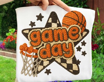Faux Yarn Crochet Basketball Png, Coquette Basketball Mom Png, Crochet Basketball Png, Game Day Design, Basketball Season Png, Digital File