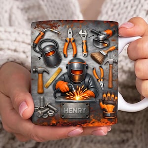 Custom Name Welder 11oz Mug Png, Faux 3D Welder Tools 11oz Mug Wrap Png, Welder Mug Wrap, Welder Man Coffee Cup, Welder Dad Mug Digital File