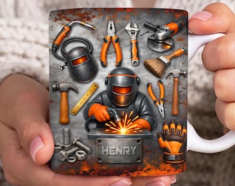 Taza personalizada de soldador de 325 ml (PNG), envoltorio para taza de soldador de 325 ml (PNG) con herramientas de soldador en 3D simuladas, envoltorio para taza de soldador, taza de café de soldador, taza de papá soldador (archivo digital)