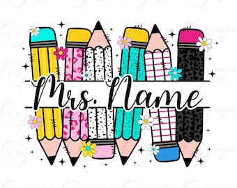 Custom Teacher Pencil Png, First Day School Png, Custom Teacher Name Png, Retro Teacher Png, Back To School Png, Teacher Appreciation