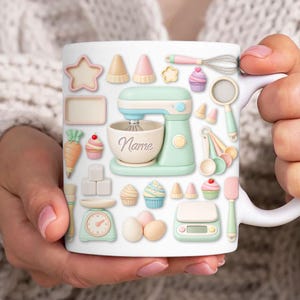 Custom Name Baking 11oz Mug Png, Faux 3D Baking 11oz Mug Wrap Png, Baking Lover Mug Wrap, Love Baking Coffee Cup, Baking 3D Mug Digital File