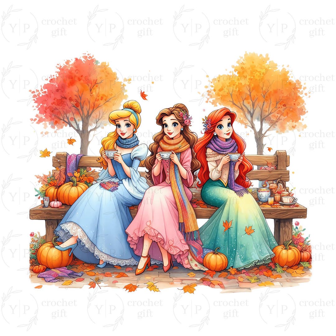 Princess Fall Pattern Background Watercolor Cartoon Princess Fall Png, Princess Autumn Png, Cozy Season ...