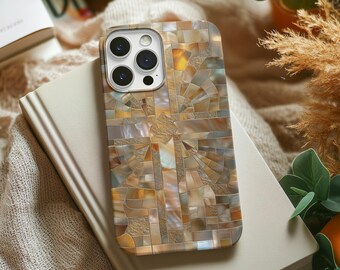 Pearlescent Geometric Mosaic Cross Phone Case (Printed) | Tough Phone Case| iPhone 17- XS MAX, Samsung Galaxy S25- S20 Ultra
