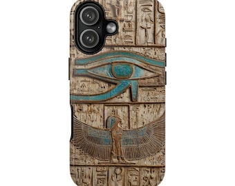 Oud-Egyptisch oog van Horus-telefoonhoesje met gesneden hout (bedrukt) | Stoer telefoonhoesje| iPhone 17- XS MAX, Samsung Galaxy S25- S20 Ultra