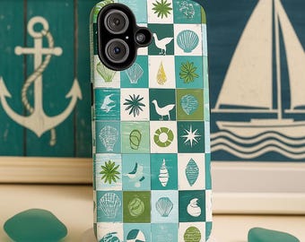 Coastal Turquoise Nautical Tile Phone Case| Tough Phone Case| iPhone 16-8, Samsung Galaxy S25- S10