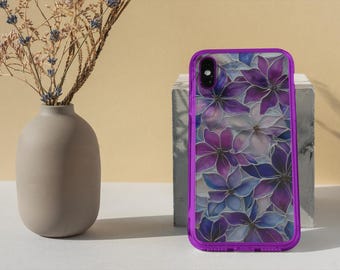 Lila Glasmalerei Blumenmosaik-Telefon-Kasten | Robuste Telefonhülle | iPhone 17- XS MAX, Samsung Galaxy S25- S20 Ultra
