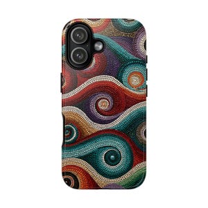 Colorful Swirl Dot Phone Case | Abstract Wave Pattern Art Design | Tough Phone Case| iPhone 17- X, Samsung Galaxy S26- S20 Ultra