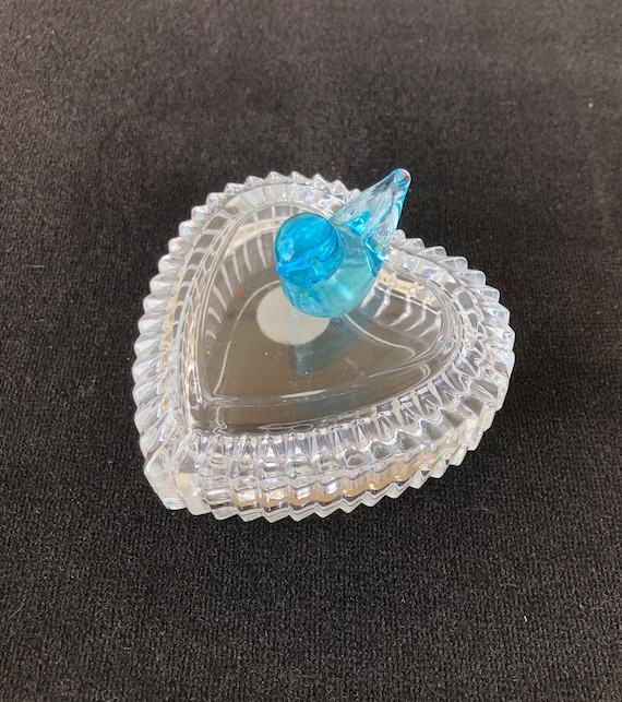 Art Glass , Lead Crystal, Heart Shaped Jewelry Bo… - image 1