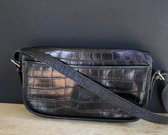 Dooney Bourke Black Vintage Croco All Leather Han… - image 1