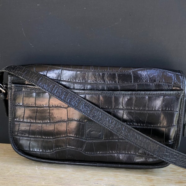 Dooney Bourke Black Vintage Croco All Leather Handbag