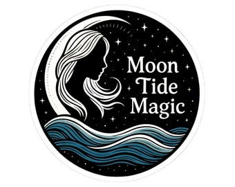 Moon Tide Magic Logo Sticker - Round Celestial Ocean Wave Design