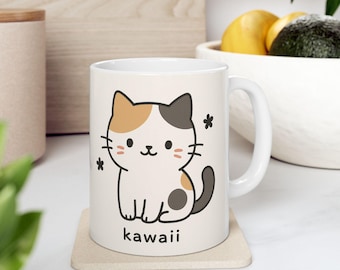 Calico Cat Ceramic Coffee Mug – Kawaii Kitten Design