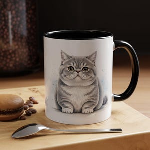 Accent Cat Coffee Mug | Cute Cat Lover Gift, Animal Mug, Pet Lover&#39;s Coffee Cup, Unique Cat Design, Birthday Gift Idea