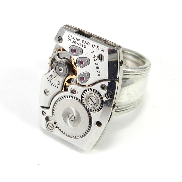 Steampunk Ring - Industrial Ring - Mechanical Watch Spoon Ring - Size 6.5 - Steampunk Jewelry by Compass Rose Design