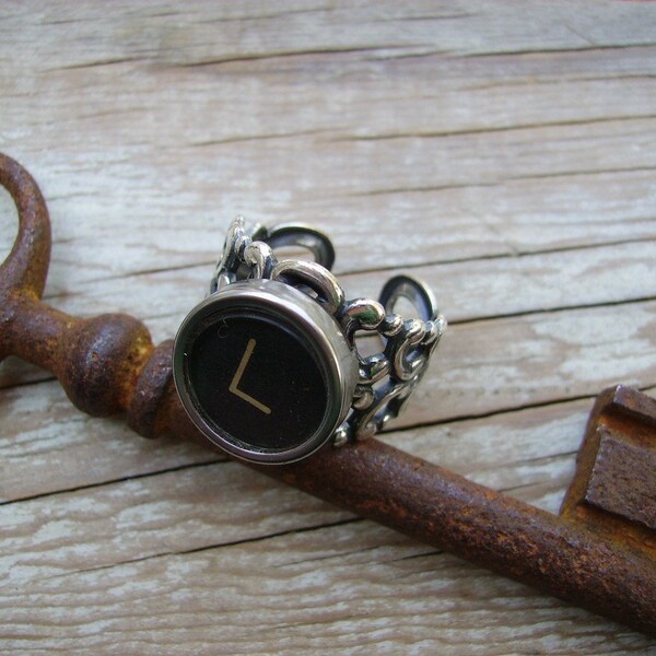 Steampunk Ring - Typewriter Key - Letter L - Name Ring - Custom Initial Ring - Adjustable Ring