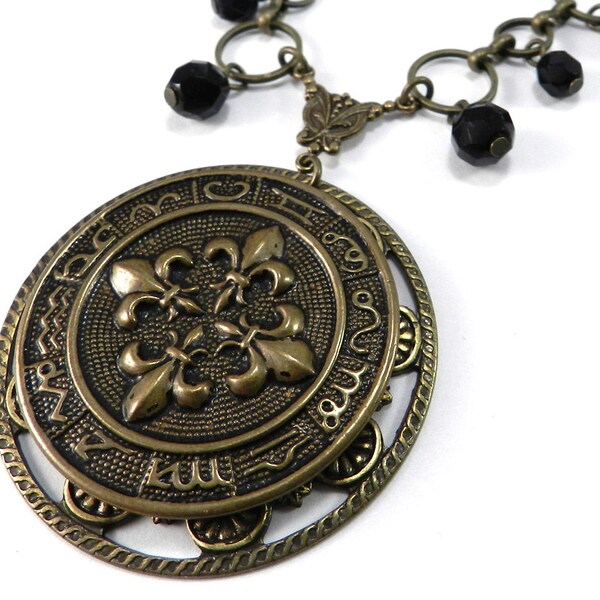DIERENRIEM halsketting, halsketting van de Victoriaanse astrologie, antieke Horoscoop foto knop-Victoriaanse Steampunk Jewelry door kompas Rose Design