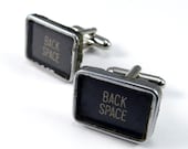 Real Typewriter Cufflinks, Back Space, Square TYPEWRITER Key Cuff links, Real Typewriter Cufflinks - Larger Size