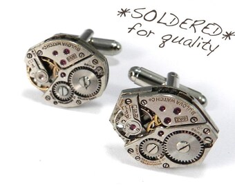 Steampunk Cufflinks Cuff Links - SOLDERED - Watch Movement Cuff Links - Wedding Anniversary Everyday Awesome