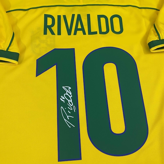 Rivaldo SIGNED Brazil 97/98 World Cup Home Jersey/shirt - COA
