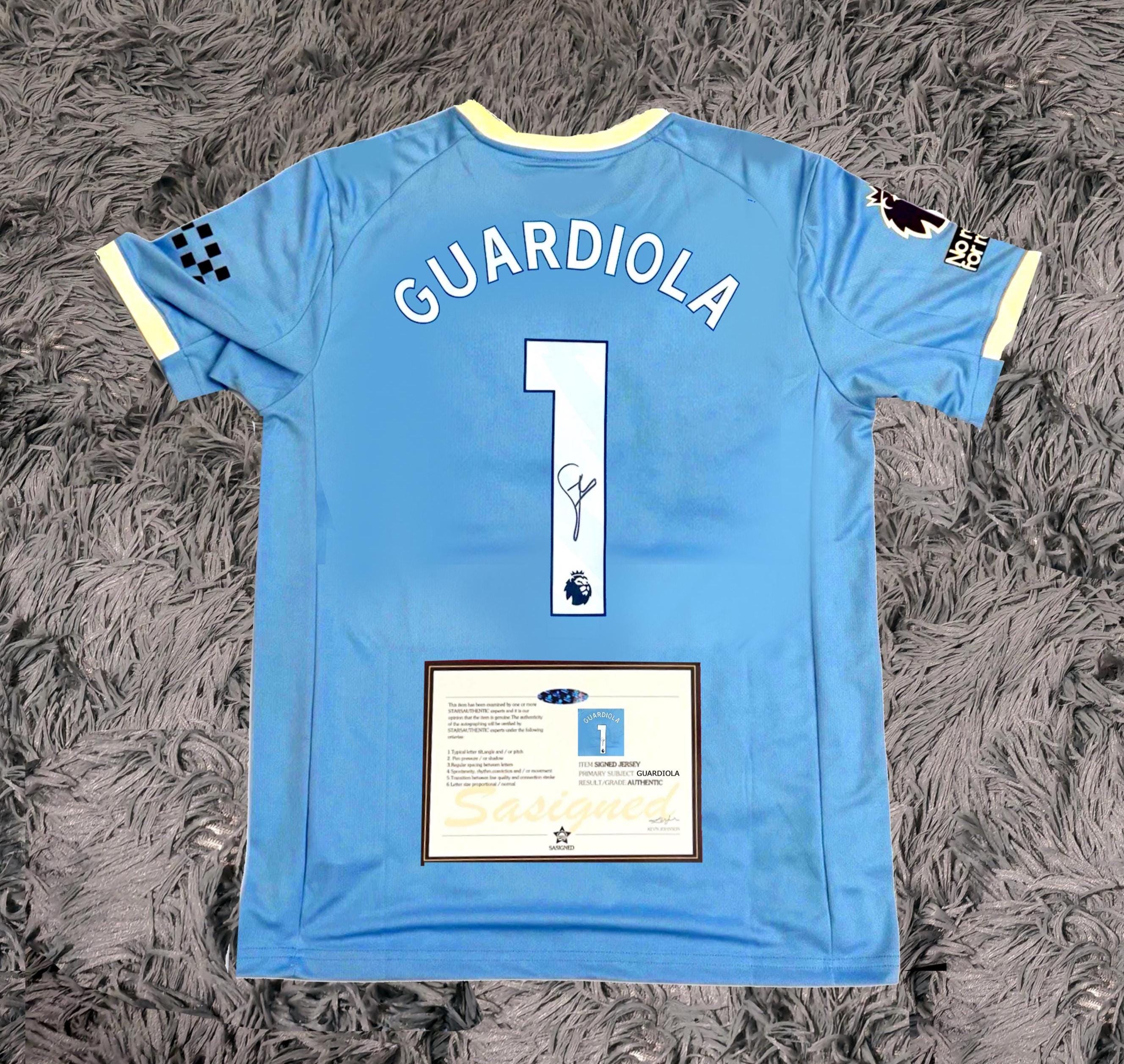Pep Guardiola SIGNED Man City 25/26 FINAL Home Jersey/shirt - COA