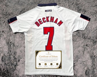 Maillot domicile Angleterre 97/98 signé par David Beckham - Certificat d'authenticité - Édition rétro 1998