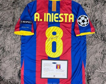 Andrés Iniesta SIGNED Barcelona 10/11 Home UCL Final Jersey/Shirt - COA - 2011 Retro