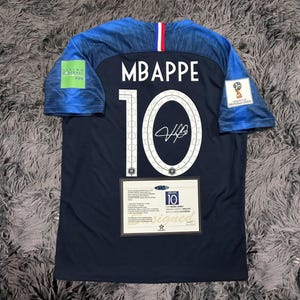 Maglia da calcio della Francia per la Coppa del Mondo 2018, autografata da Kylian Mbappé - Certificato di autenticità