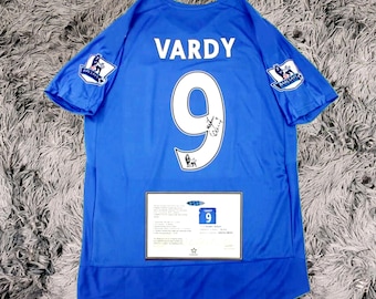 Camiseta de local del Leicester City, campeona la temporada 15/16, firmada por Jamie Vardy - Certificado de Autenticidad - Retro 2016