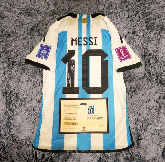 Lionel Messi SIGNED Argentina WORLD Cup Home Jersey/Shirt - COA - 2022