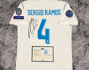 Sergio Ramos SIGNED Real Madrid White 17/18 Home Jersey/Shirt - COA - 2018 Retro