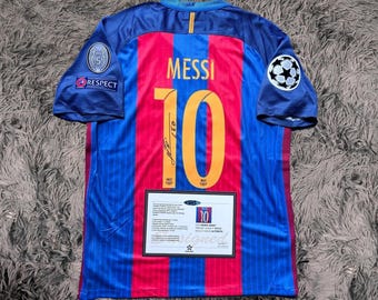 Lionel Messi ha AUTOGRAFATO Barcellona 16/17 Home UCL Maglia/Maglia - COA - Retro