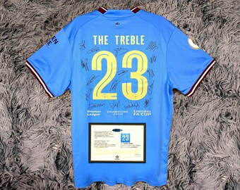 Man City TREBLE 2022/23 SIGNED Jersey: Full Team Squad Autographs