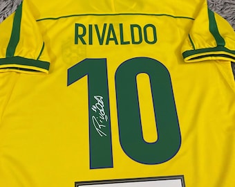 Rivaldo SIGNED Brazil 97/98 World Cup Home Jersey/shirt - COA