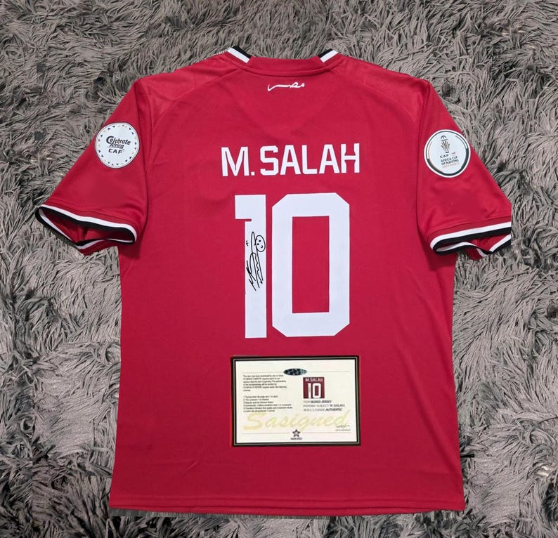Mo Salah SIGNAD Egypten VM-hemmatröja/tröja - Äkthetsintyg - 2026 2024 AFCON