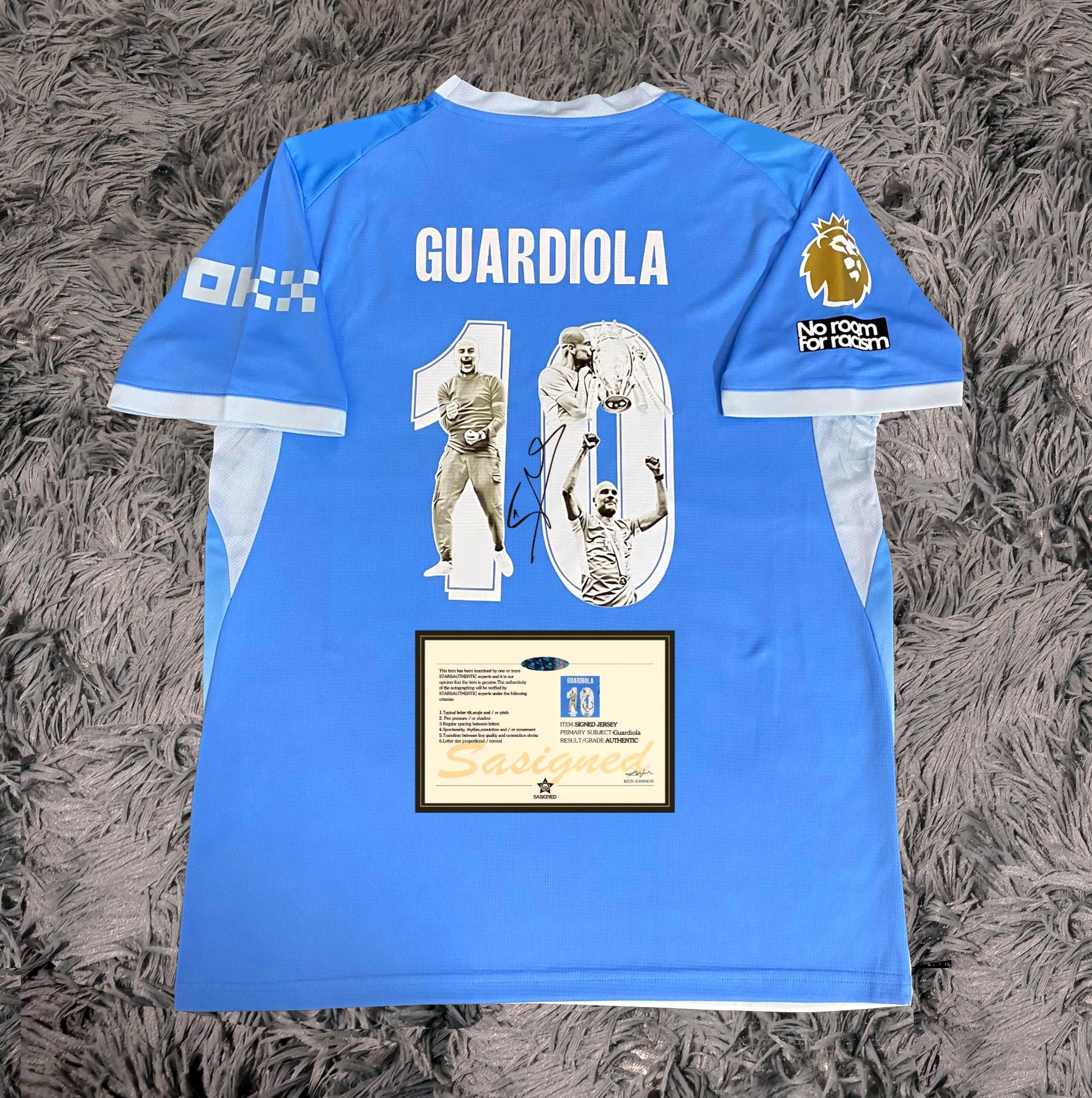 Pep Guardiola SIGNED Man City 25/26 FINAL Home Jersey/shirt - COA