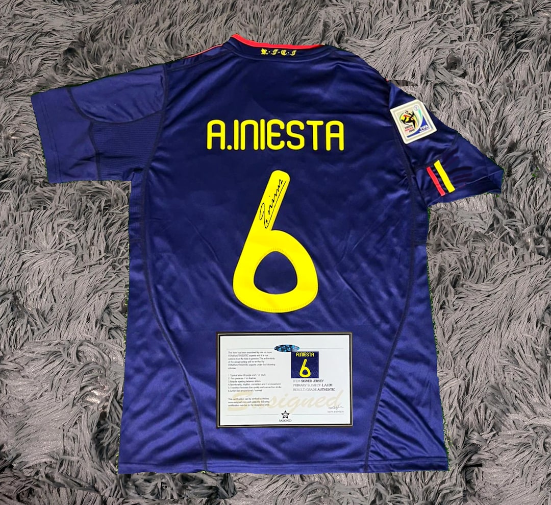 Andrés Iniesta SIGNED Spain World Cup Away Retro Jersey/shirt