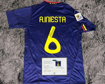Andrés Iniesta SIGNED Spain World Cup Away Retro Jersey/shirt