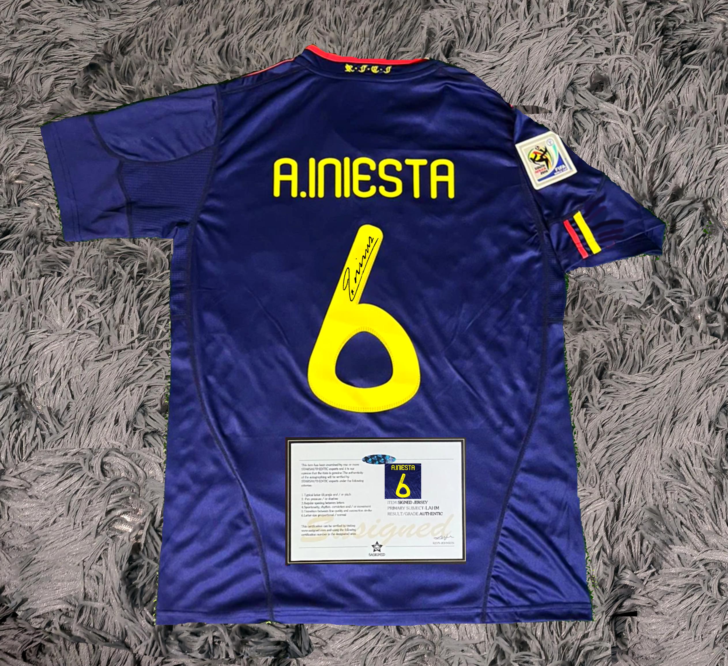 Andrés Iniesta SIGNED Spain World Cup Away Retro Jersey/shirt