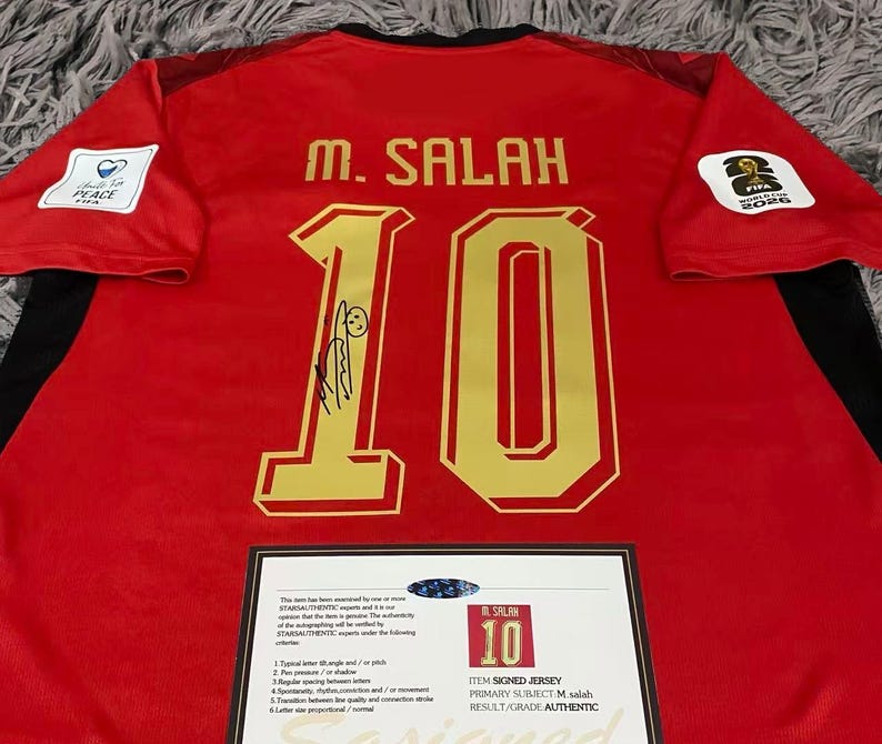 Mo Salah SIGNAD Egypten VM-hemmatröja/tröja - Äkthetsintyg - 2026 bild 6