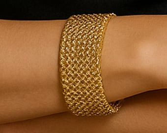 Gold Silber Mesh Manschette Armband Frauen Einstellbar Breiter Gewebter Armreif Moderne Modeschmuck Chunky Statement Elegantes Geschenk für Sie