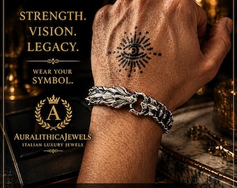 Pulsera de dragón para hombre, de acero inoxidable, con cadena de dragón, joyería vikinga de fantasía, dorada y plateada, regalo de dragón de dos tonos para él.